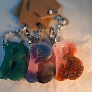Handmade Resin 'B' Keychain - Green, Purple-Pink, Orange Variants